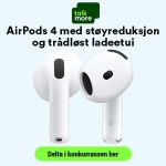 AirPods 4 med Aktiv støyreduksjon og trådløst ladeetui